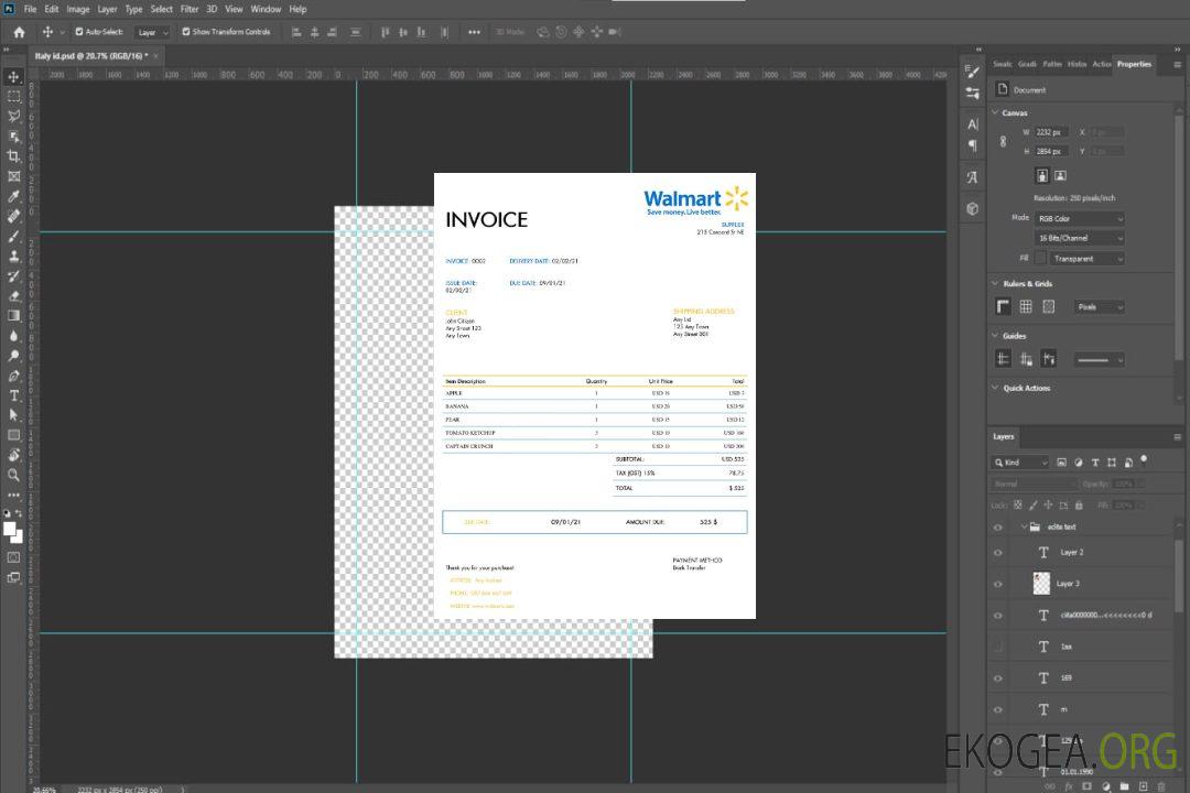 Modèle de facture Walmart aux États , Unis template Modèle de facture Walmart aux États , Unis template